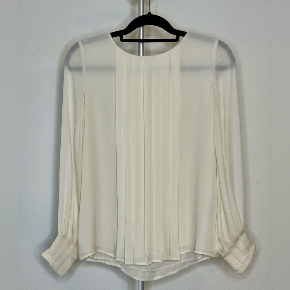 NWT Talbots sheer ivory pleated silk long sleeve blouse preppy dressy work 2